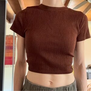 Forever 21 Brown ribbed crop top tee